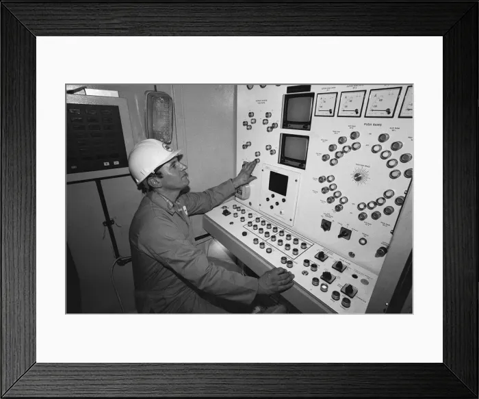 Framed Print : Channel Tunnel Construction 28th November 1987. Operator of the small bore machine Framed Print : Channel Tunnel Construction 28th November 1987. Operator of the small bore machine