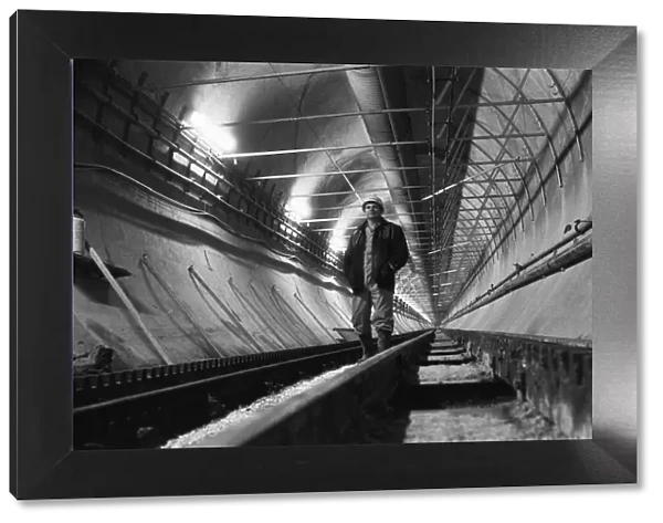 Channel Tunnel Construction 28th November 1987. One of the tunnellers of