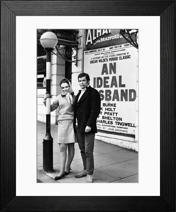 Framed Print : Frances Nicholson and Neville Hughes outside the Alhambra Theatre, Bradford Framed Print : Frances Nicholson and Neville Hughes outside the Alhambra Theatre, Bradford