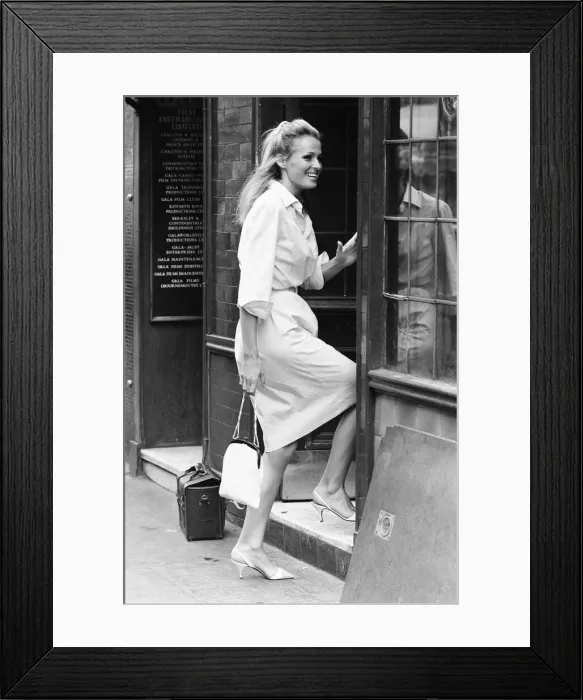 Framed Print : Ursula Andress, Swiss actress, pictured outside the offices of Gala Films Limited, London