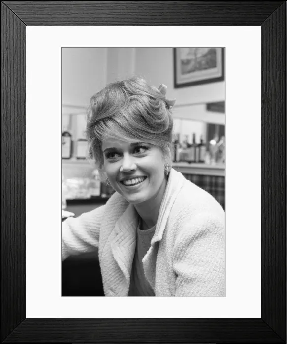 Framed Print : Jane Fonda, american actress, sitting at a bar in Paris, France, April 1964 Framed Print : Jane Fonda, american actress, sitting at a bar in Paris, France, April 1964