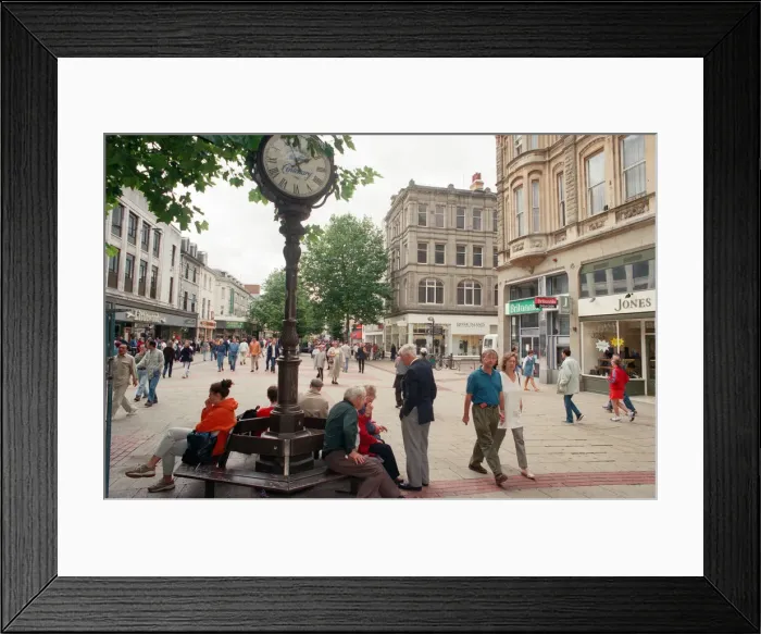 Framed Print : Echo Centenary Clock on Queen Street, Cardiff, on the day of Princess Dianas funeral Framed Print : Echo Centenary Clock on Queen Street, Cardiff, on the day of Princess Dianas funeral