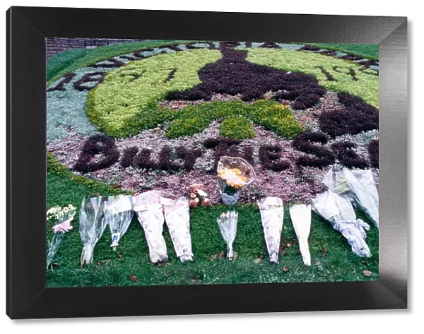Flowers placed alongside Cardiff Castle in memory of Princess Diana. Circa September 1997
