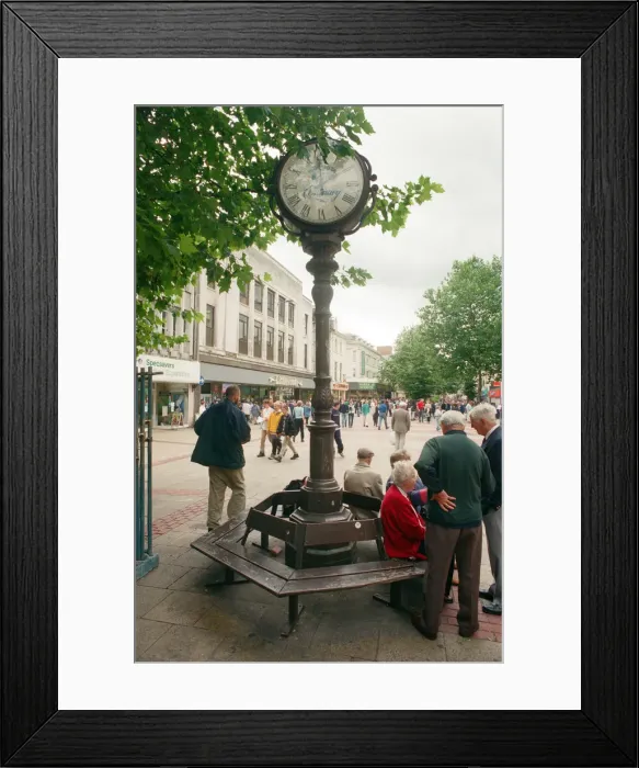 Framed Print : Echo Centenary Clock on Queen Street, Cardiff, on the day of Princess Dianas funeral Framed Print : Echo Centenary Clock on Queen Street, Cardiff, on the day of Princess Dianas funeral