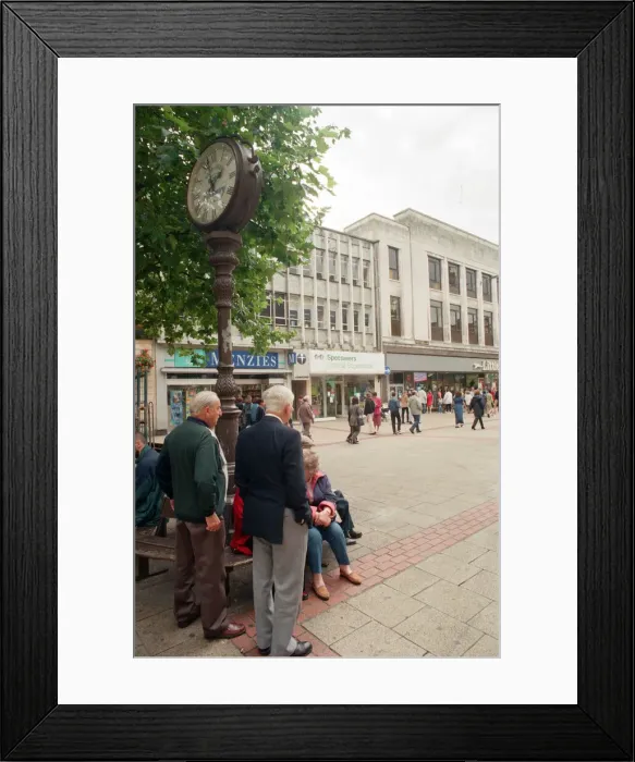 Framed Print : Echo Centenary Clock on Queen Street, Cardiff, on the day of Princess Dianas funeral Framed Print : Echo Centenary Clock on Queen Street, Cardiff, on the day of Princess Dianas funeral