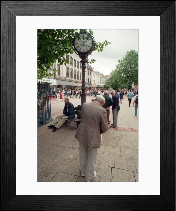 Framed Print : Echo Centenary Clock on Queen Street, Cardiff, on the day of Princess Dianas funeral Framed Print : Echo Centenary Clock on Queen Street, Cardiff, on the day of Princess Dianas funeral