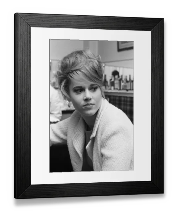 Framed Print : Jane Fonda, american actress, sitting at a bar in Paris, France, April 1964 Framed Print : Jane Fonda, american actress, sitting at a bar in Paris, France, April 1964
