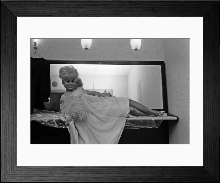 Framed Print : Actress Barbara Windsor in her dress that she plans to wear for the Royal premiere of her Framed Print : Actress Barbara Windsor in her dress that she plans to wear for the Royal premiere of her