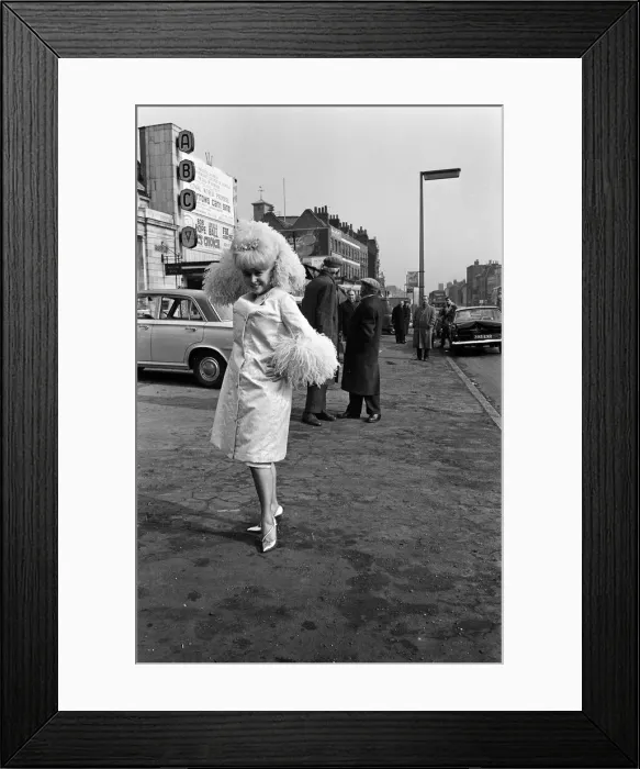 Framed Print : Actress Barbara Windsor in her dress that she plans to wear for the Royal premiere of her Framed Print : Actress Barbara Windsor in her dress that she plans to wear for the Royal premiere of her
