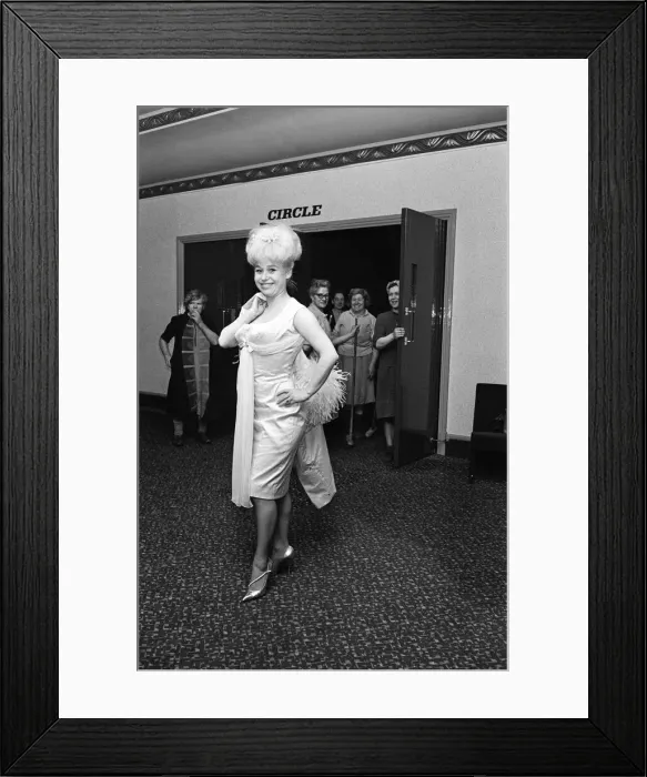 Framed Print : Actress Barbara Windsor in her dress that she plans to wear for the Royal premiere of her Framed Print : Actress Barbara Windsor in her dress that she plans to wear for the Royal premiere of her