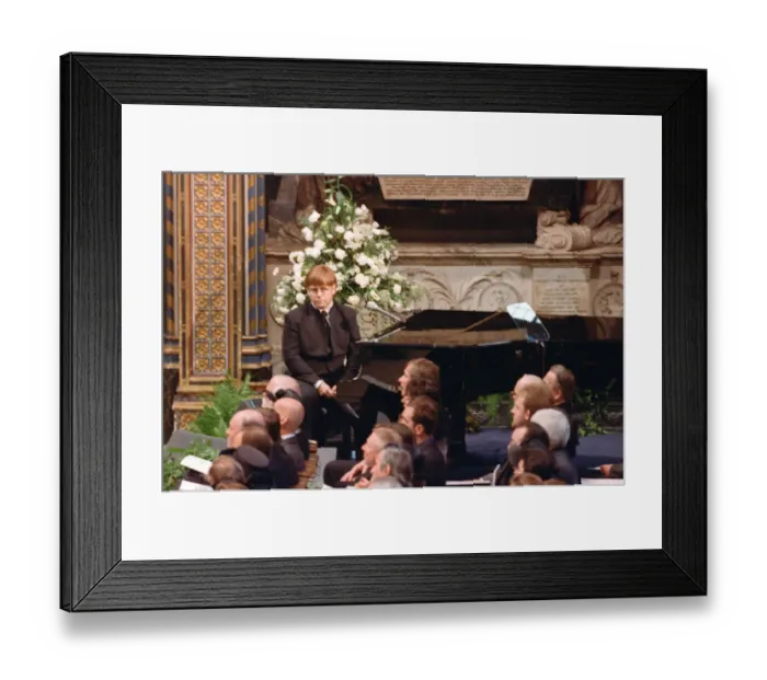 Framed Print : Sir Elton John at the funeral of Diana, Princess of Wales at Westminster Abbey, London