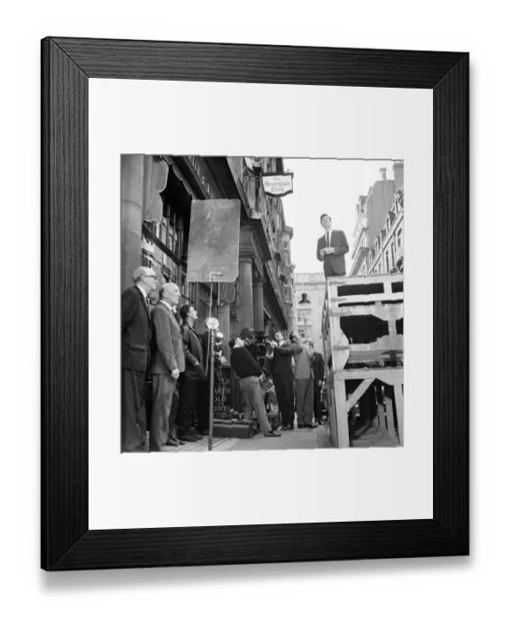 Framed Print : Life at the Top, 1965 film, on location filming around The Economist building in St James Framed Print : Life at the Top, 1965 film, on location filming around The Economist building in St James