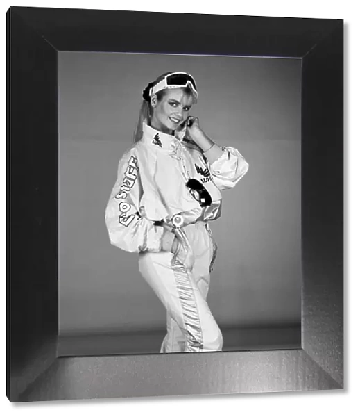 Model wearing ski suit fashions. 16th December 1987