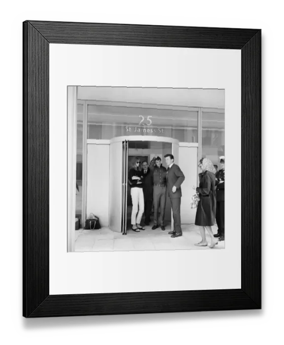 Framed Print : Life at the Top, 1965 film, on location filming around The Economist building in St James Framed Print : Life at the Top, 1965 film, on location filming around The Economist building in St James