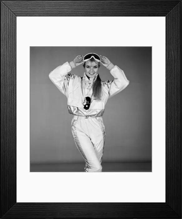 Framed Print : Model wearing ski suit fashions. 16th December 1987 Framed Print : Model wearing ski suit fashions. 16th December 1987