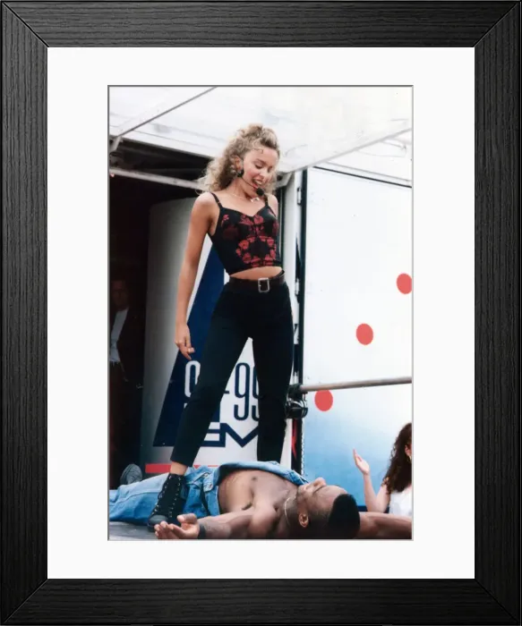 Framed Print : Australian pop singer Kylie Minogue performing on stage at the BBC Radio One Roadshow Framed Print : Australian pop singer Kylie Minogue performing on stage at the BBC Radio One Roadshow