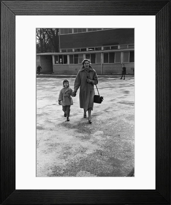Framed Print : Mother dropping her son off at the South Mead School, Southfield, Wimbledon Framed Print : Mother dropping her son off at the South Mead School, Southfield, Wimbledon