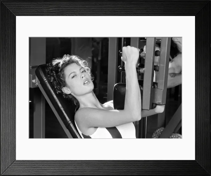 Framed Print : Model Andrea Kovic working out at the Covent Garden Fitness Centre. 8th January 1987