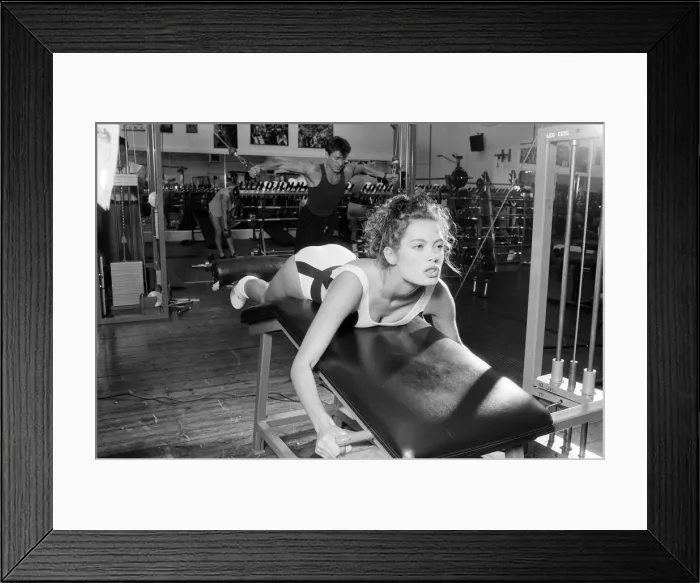 Framed Print : Model Andrea Kovic working out at the Covent Garden Fitness Centre. 8th January 1987