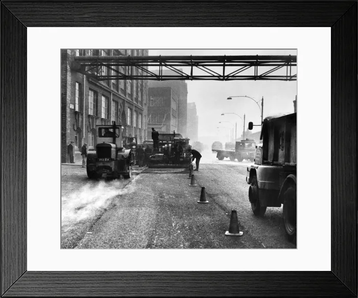 Framed Print : repair work begins on the Dock Road in central Liverpool Framed Print : repair work begins on the Dock Road in central Liverpool