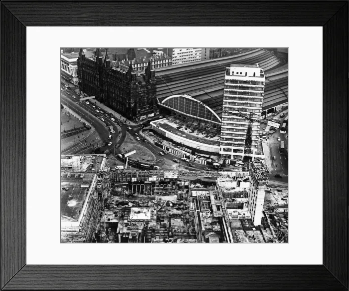 Framed Print : An aerial view showing the development works in progress at Lime Street station in Framed Print : An aerial view showing the development works in progress at Lime Street station in