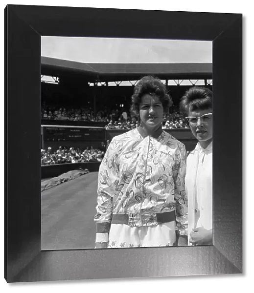 Wimbledon Tennis, Billie Jean Moffitt (later King) and Margaret Smith. 26th June 1962