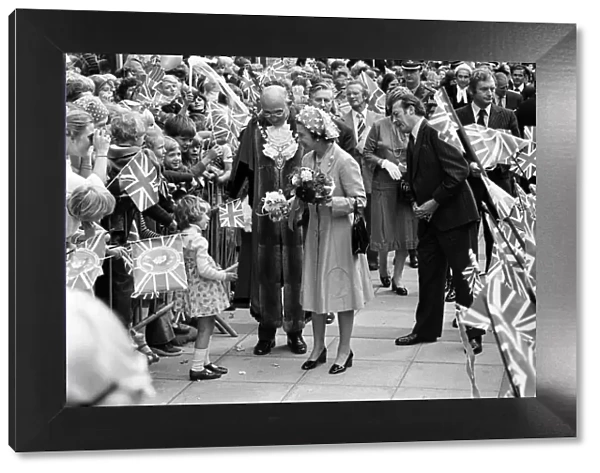 Queen Elizabeth II during her visit to Solihull, the West Midlands for her Silver Jubilee
