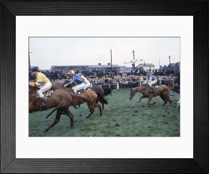 Framed Print : Grand National Horserace held at Aintree, Liverpool. Action at Bechers Brook during Framed Print : Grand National Horserace held at Aintree, Liverpool. Action at Bechers Brook during