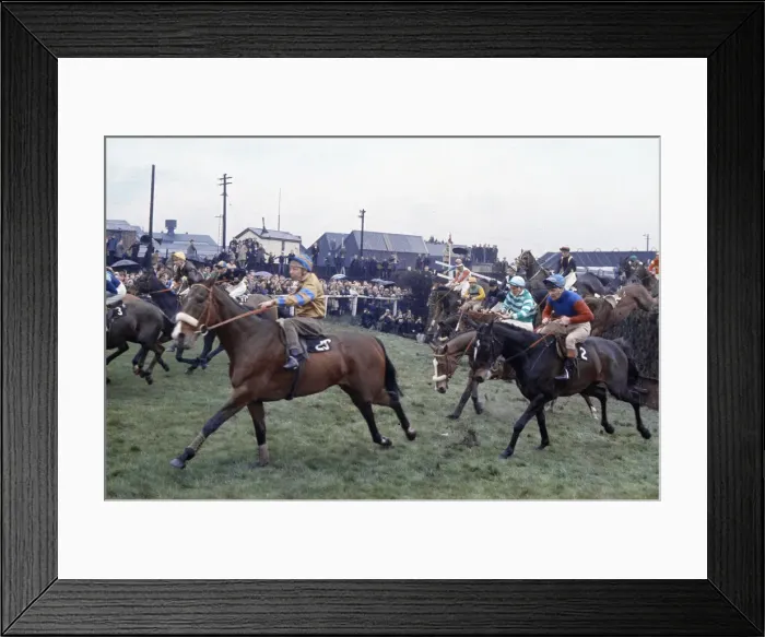 Framed Print : Grand National Horserace held at Aintree, Liverpool. Action at benchers Brook Framed Print : Grand National Horserace held at Aintree, Liverpool. Action at benchers Brook