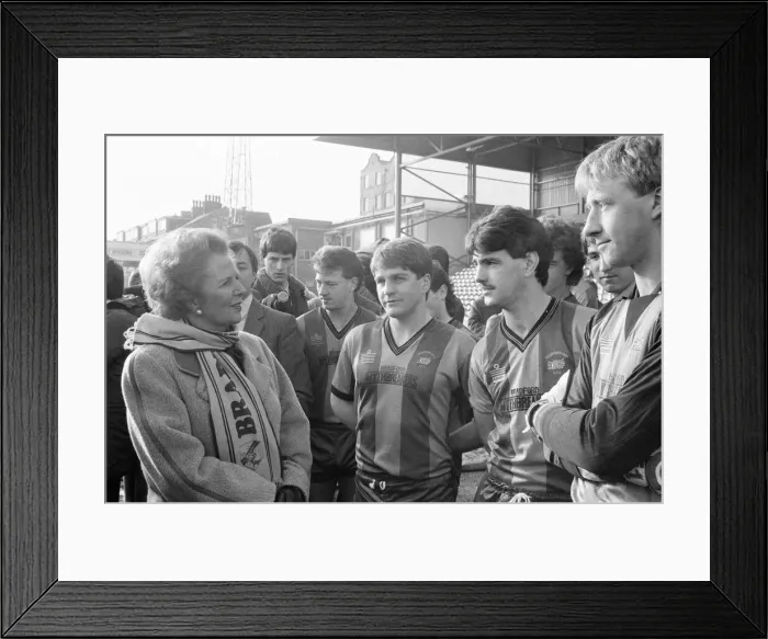 Framed Print : Margaret Thatcher PM, visits Valley Parade, home of Bradford City Football Club Framed Print : Margaret Thatcher PM, visits Valley Parade, home of Bradford City Football Club