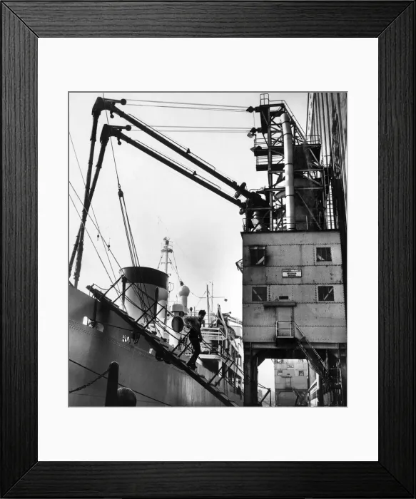 Framed Print : General view of the docks at Birkenhead in the Wirral showing one of the huge grain