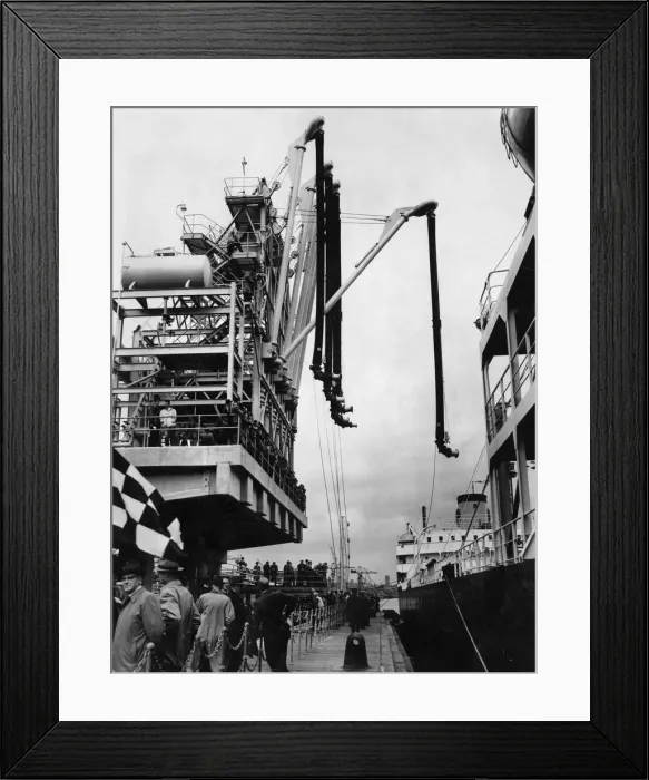 Framed Print : View of the new Tranmere Oil terminal, constructed on the River Mersey near Birkenhead Framed Print : View of the new Tranmere Oil terminal, constructed on the River Mersey near Birkenhead