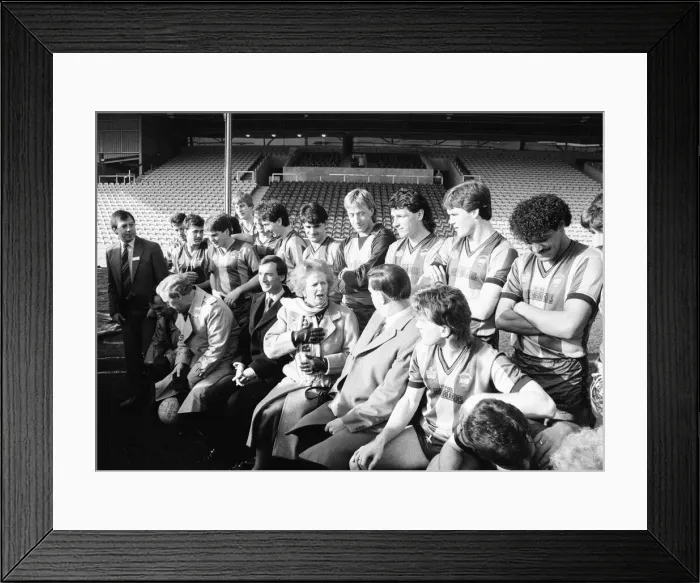 Framed Print : Margaret Thatcher PM, visits Valley Parade, home of Bradford City Football Club Framed Print : Margaret Thatcher PM, visits Valley Parade, home of Bradford City Football Club