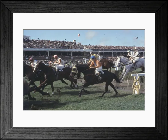 Framed Print : Grand National Horserace held at Aintree, Liverpool. Action at the water jump Framed Print : Grand National Horserace held at Aintree, Liverpool. Action at the water jump