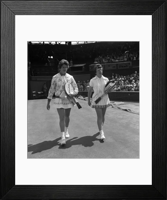 Framed Print : Wimbledon Tennis, Billie Jean Moffitt (later King) and Margaret Smith. 26th June 1962 Framed Print : Wimbledon Tennis, Billie Jean Moffitt (later King) and Margaret Smith. 26th June 1962