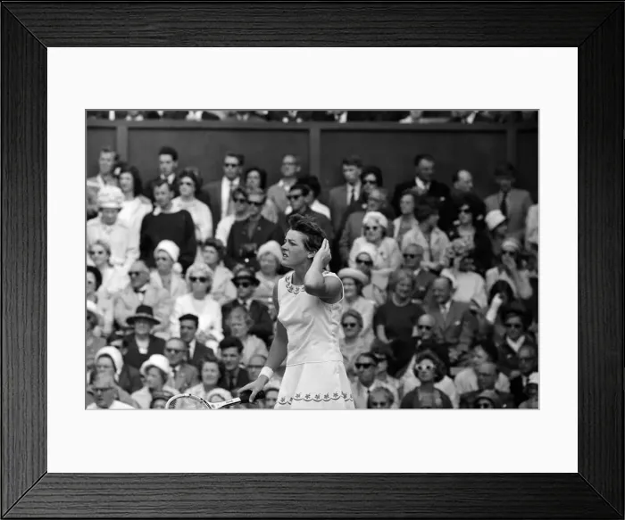 Framed Print : Wimbledon Tennis, Margaret Smith (pictured), in play against Billie Jean Moffitt Framed Print : Wimbledon Tennis, Margaret Smith (pictured), in play against Billie Jean Moffitt