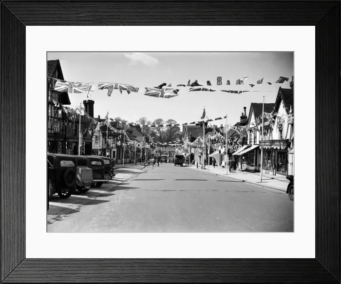 Framed Print : Pinner High Street decorated for King George V Silver Jubilee 1935 Framed Print : Pinner High Street decorated for King George V Silver Jubilee 1935