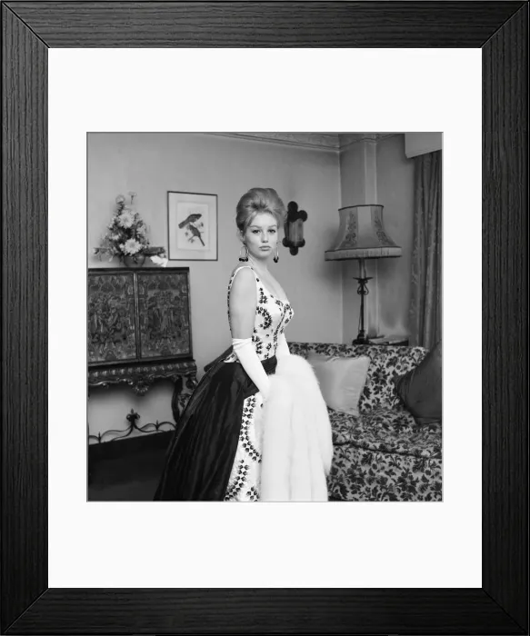 Framed Print : Mylene Demongeot, french actress, gives a preview of the dress she will be wearing Framed Print : Mylene Demongeot, french actress, gives a preview of the dress she will be wearing