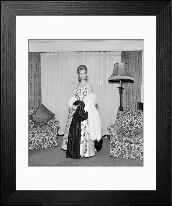 Framed Print : Mylene Demongeot, french actress, gives a preview of the dress she will be wearing Framed Print : Mylene Demongeot, french actress, gives a preview of the dress she will be wearing