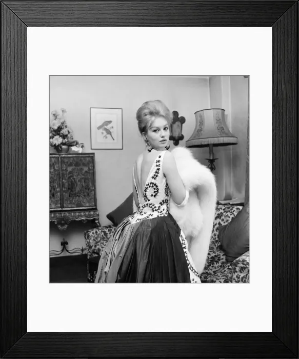Framed Print : Mylene Demongeot, french actress, gives a preview of the dress she will be wearing Framed Print : Mylene Demongeot, french actress, gives a preview of the dress she will be wearing