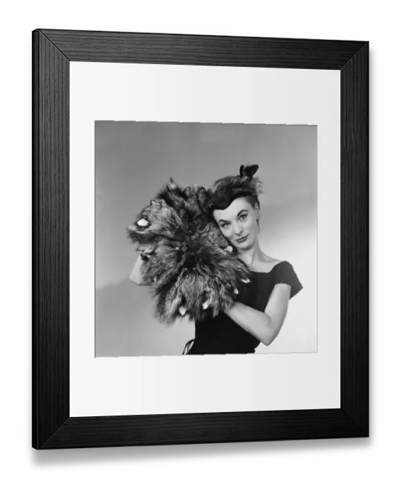 Framed Print : Miss Diana Jones modelling a fox head hat and muff. 12th March 1954 Framed Print : Miss Diana Jones modelling a fox head hat and muff. 12th March 1954