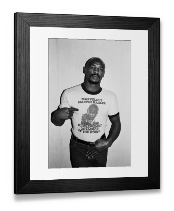 Framed Print : WBC and WBA world champion Marvin Hagler relaxing ahead of his sixth defence against
