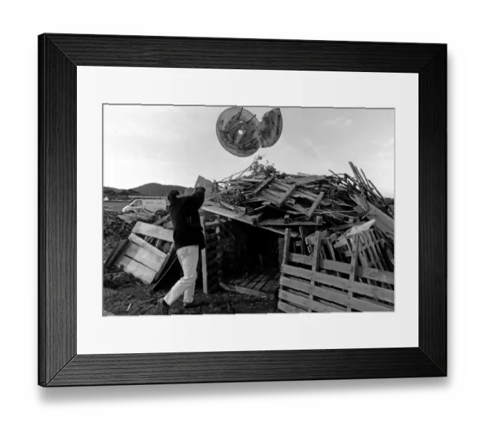 Framed Print : Paul Roberts of Abergele Round Table building a bonfire. 9th November 1995