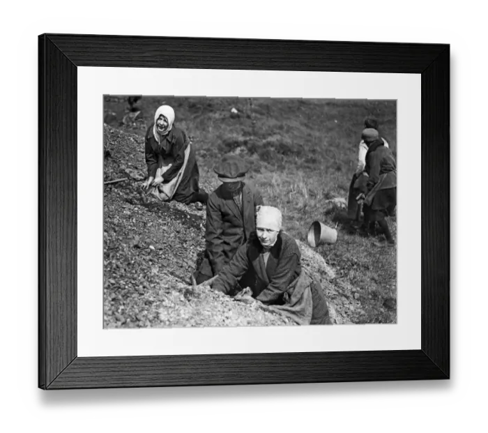 Framed Print : Women with scarves around their heads and a man search a spoil heap near Manchester in a Framed Print : Women with scarves around their heads and a man search a spoil heap near Manchester in a