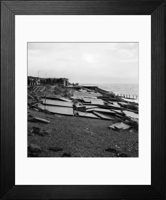 Framed Print : Storm damage on the promenade at Seaford. Fierce gales have swept the British Isles Framed Print : Storm damage on the promenade at Seaford. Fierce gales have swept the British Isles