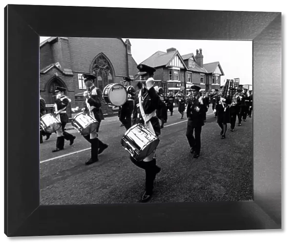 Remembrance Sunday in Prestatyn, Denbighshire, Wales. Prestatyn ATC band lead
