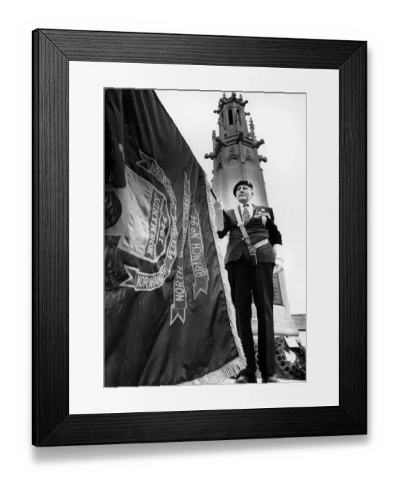 Framed Print : Remembrance Sunday in Prestatyn, Denbighshire, Wales. Normandy veteran Reg Childs with Framed Print : Remembrance Sunday in Prestatyn, Denbighshire, Wales. Normandy veteran Reg Childs with