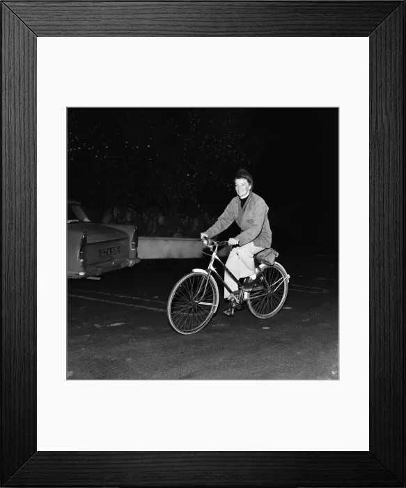 Framed Print : Actress Katharine Hepburn setting off for home from Ardmore Studios at Bray, Ireland Framed Print : Actress Katharine Hepburn setting off for home from Ardmore Studios at Bray, Ireland