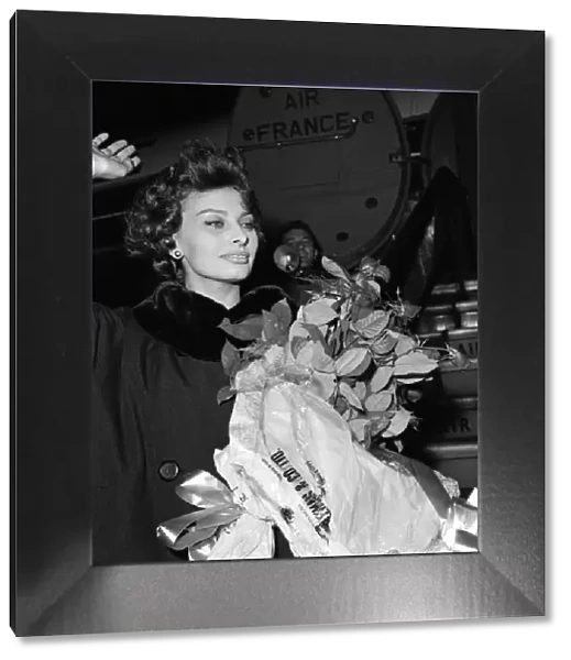 Sophia Loren pictured at London Airport. She is in London to make a war film