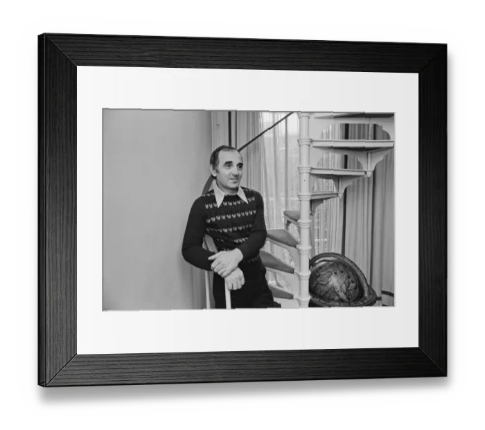 Framed Print : Charles Aznavour, whose record She'was a smash hit in 1974 flew into London